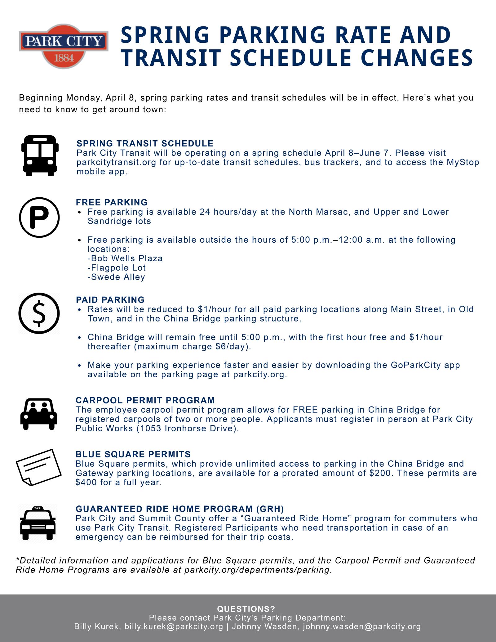 Spring Parking Rates 2019 