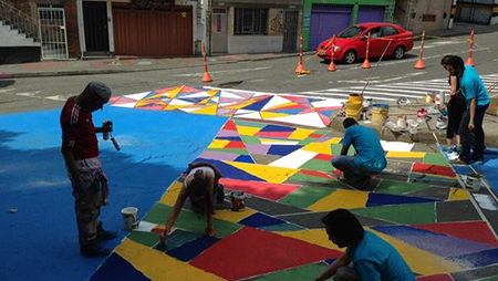 High-viz crosswalks in Bogota, Colombia using paint (Urban Repair Squad)