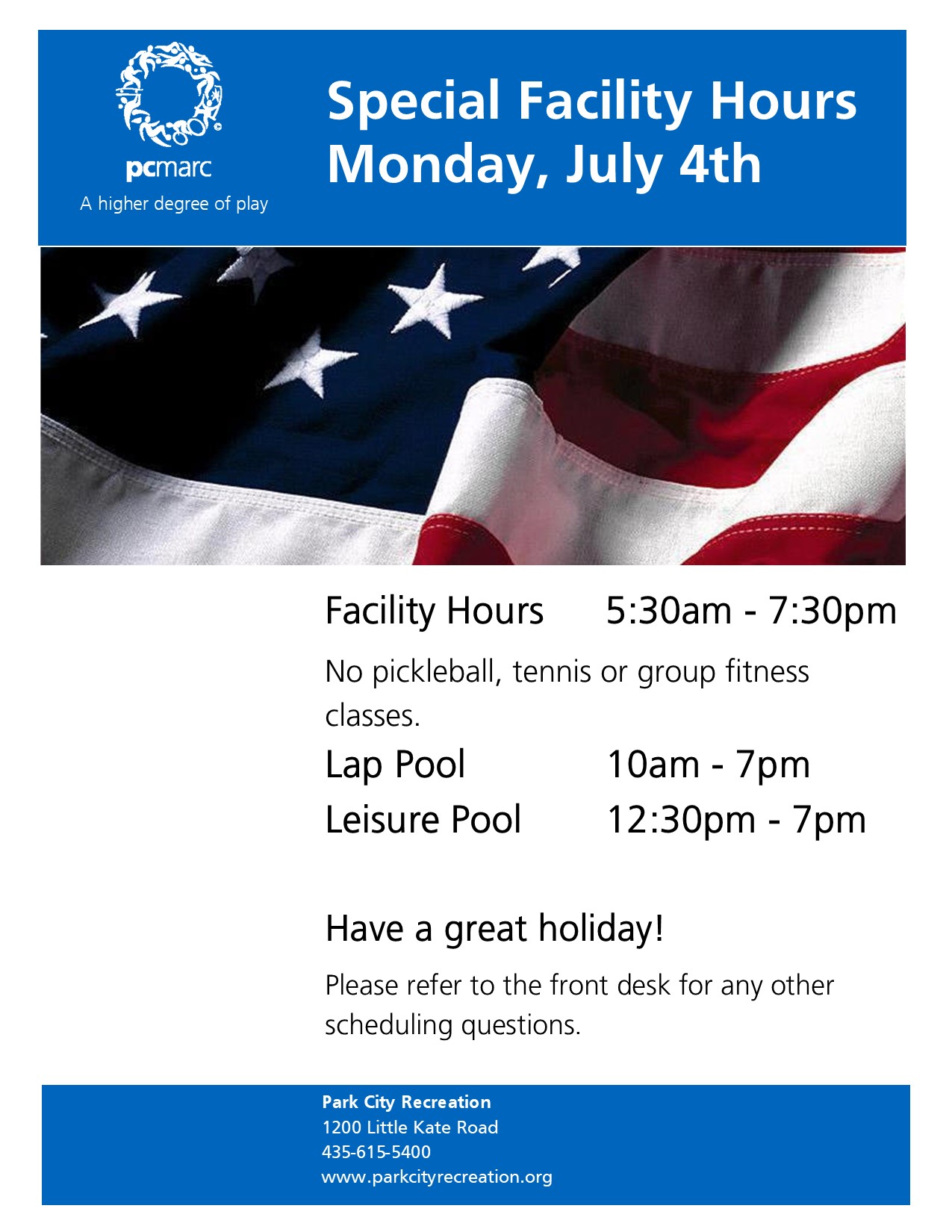 July 4th Holiday Hours flyer 
