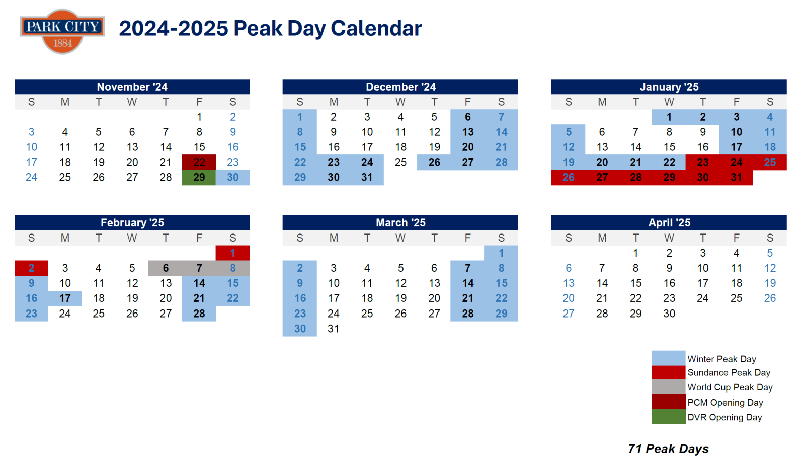 Winter Peak Day Calendar 2023.24 